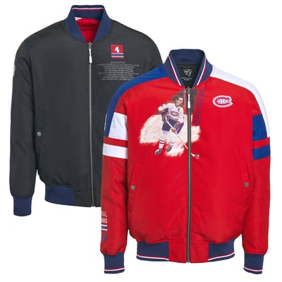 Jean Beliveau Montreal Canadiens FE Reversible Full-Zip Bomber Jacket - Red/Black